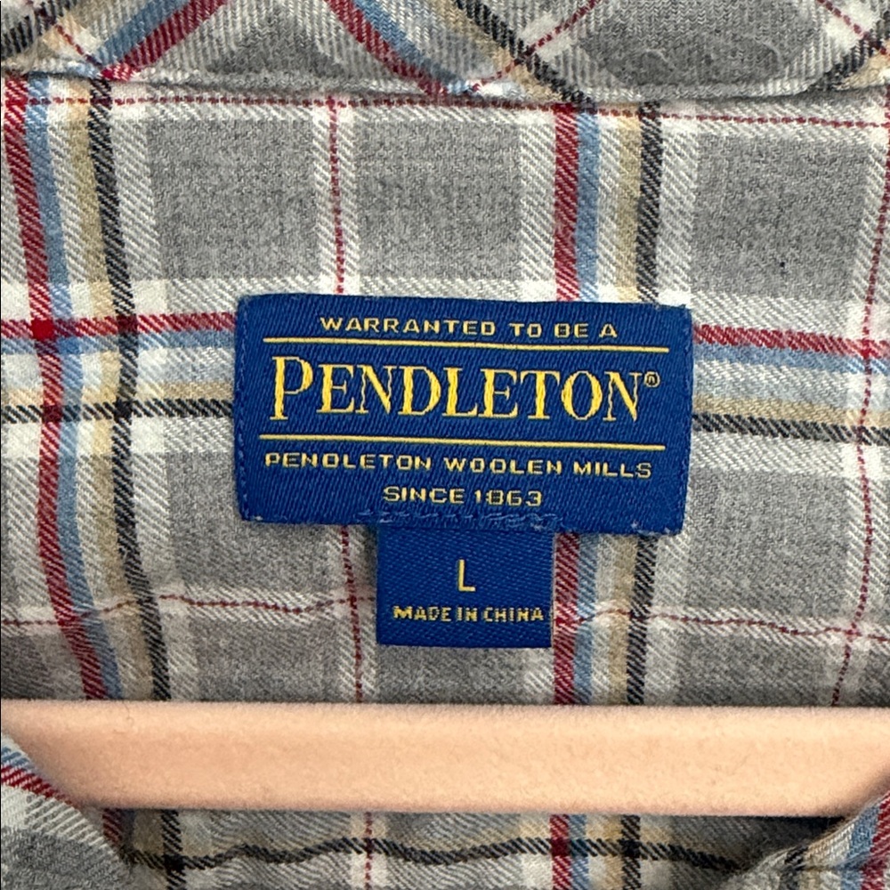 Pendleton Gray Plaid Cotton Flannel Button Down S… - image 2